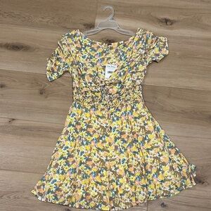 Free People Yellow Floral Mini Dress with Blue, Brown & Pink